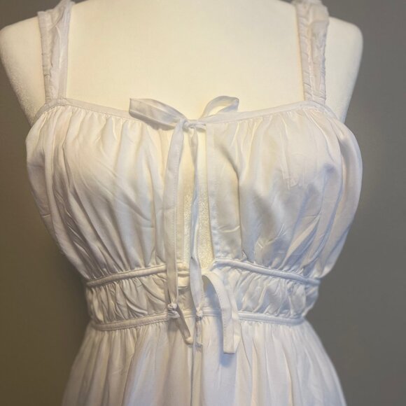 Adorable White Ruffle Hem Tie-Front Sundress American Eagle Outfitters - Picture 5 of 7